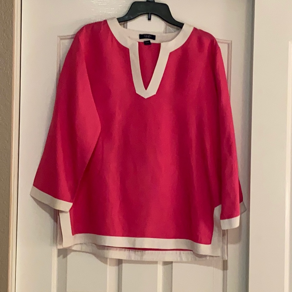 Chaps Hot Pink/ White 100% Linen 3/4 length tunic.
